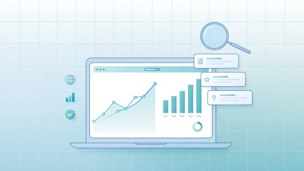 Illustration of setting up Google Search Console and GA4 analytics on a business website